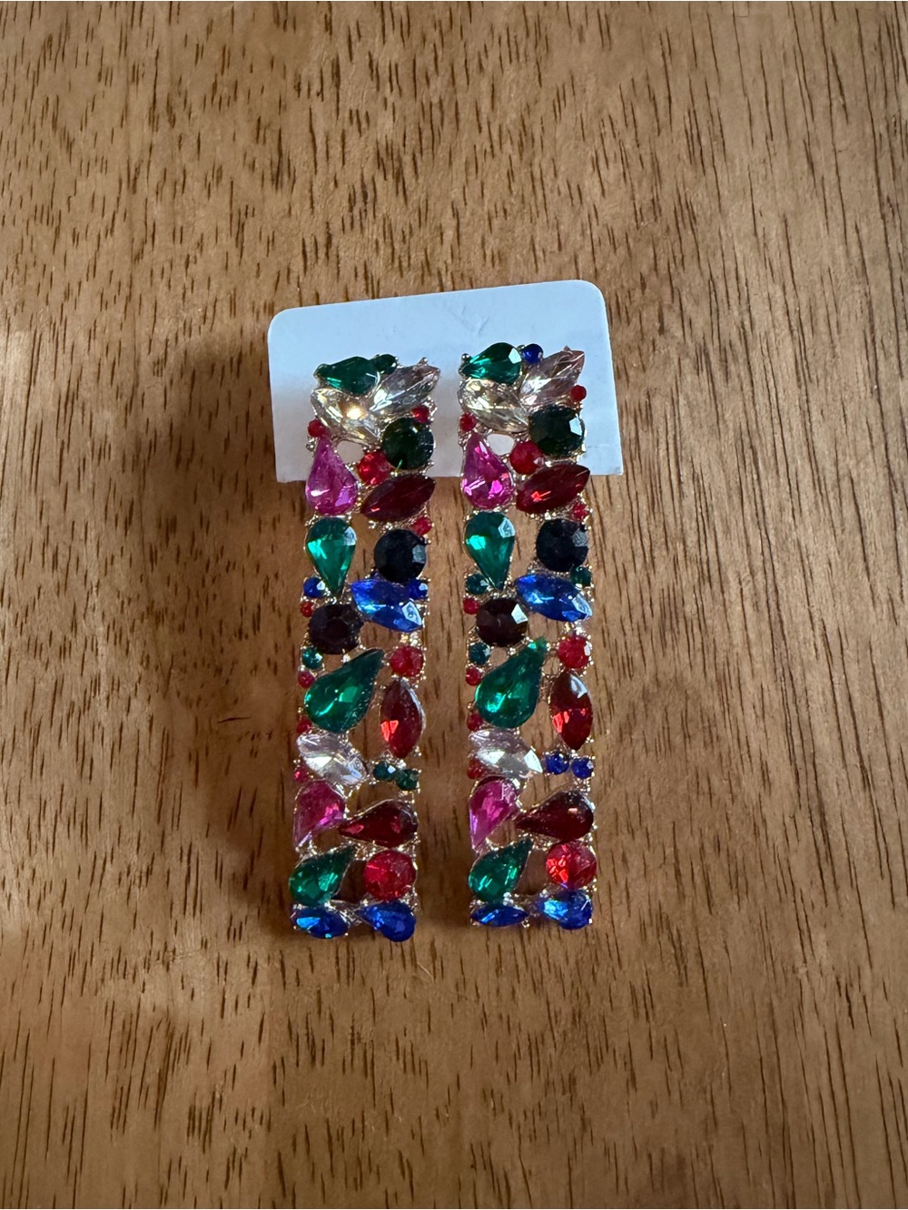 Vintage Multicolor Crystal Drop Earrings - Green, Red, Blue, Pink, Clear